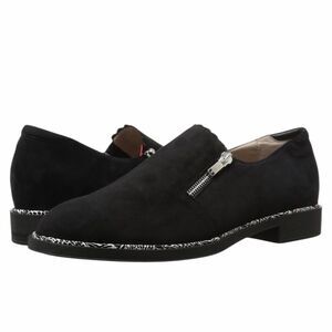BeautiFeel Issey Black Suede Loafers Shoes Zip Details Low Heel sz 39 US 8-8,5
